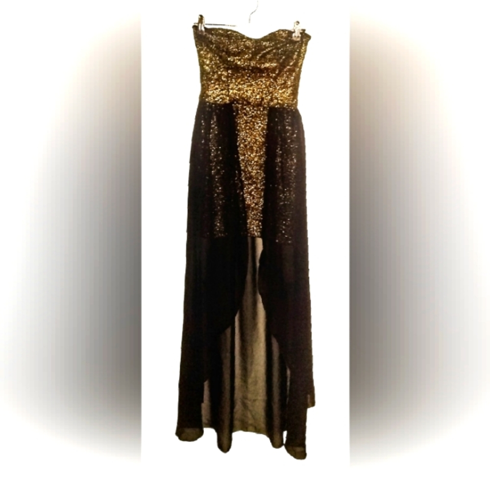 Cameo Glittery Black and Gold High Low Dress